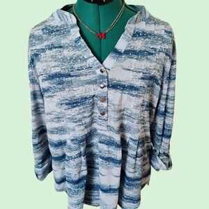 Ava & Grace Blue V-neck Longsleeved Blouse Size Petite Large